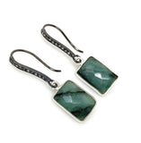 Genuine Emerald Earrings, Pave Diamond Earrings, Sterling Silver Gemstone Earrings, Gifts for Her