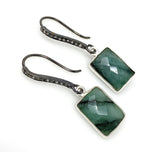 Genuine Emerald Earrings, Pave Diamond Earrings, Sterling Silver Gemstone Earrings, Gifts for Her