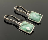 Genuine Emerald Earrings, Pave Diamond Earrings, Sterling Silver Gemstone Earrings, Gifts for Her