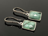 Genuine Emerald Earrings, Pave Diamond Earrings, Sterling Silver Gemstone Earrings, Gifts for Her