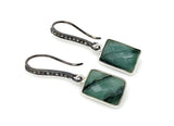 Genuine Emerald Earrings, Pave Diamond Earrings, Sterling Silver Gemstone Earrings, Gifts for Her