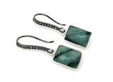 Genuine Emerald Earrings, Pave Diamond Earrings, Sterling Silver Gemstone Earrings, Gifts for Her