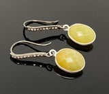 Yellow Sapphire Earrings, Pave Diamond Earrings, Sterling Silver Gemstone Earrings, Gifts for Her
