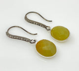 Yellow Sapphire Earrings, Pave Diamond Earrings, Sterling Silver Gemstone Earrings, Gifts for Her