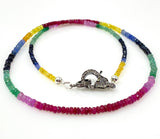 Genuine Ruby, Emerald and Sapphire Pave Diamond Necklace, Natural Multi Precious Beaded Gemstone Necklace, Spiritual Healing Crystal Jewelry