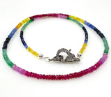 Genuine Ruby, Emerald and Sapphire Pave Diamond Necklace, Natural Multi Precious Beaded Gemstone Necklace, Spiritual Healing Crystal Jewelry