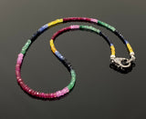 Genuine Ruby, Emerald and Sapphire Pave Diamond Necklace, Natural Multi Precious Beaded Gemstone Necklace, Spiritual Healing Crystal Jewelry