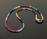 Genuine Ruby, Emerald and Sapphire Pave Diamond Necklace, Natural Multi Precious Beaded Gemstone Necklace, Spiritual Healing Crystal Jewelry