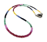 Genuine Ruby, Emerald and Sapphire Pave Diamond Necklace, Natural Multi Precious Beaded Gemstone Necklace, Spiritual Healing Crystal Jewelry