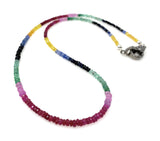 Pave Diamond Necklace: Ruby, Emerald and Sapphire, Multi Precious Beaded Gemstone Necklace, Spiritual Healing Crystal Protection Jewelry