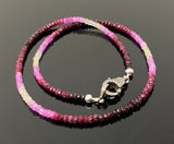 17.5" Genuine Ruby Necklace with Pave Diamond Clasp, Natural Shaded Ruby Gemstone Necklace, July Birthstone Jewelry