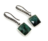 Genuine Emerald Earrings, Pave Diamond Earrings, Sterling Silver Gemstone Earrings, Gifts for Her