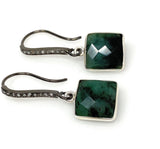 Genuine Emerald Earrings, Pave Diamond Earrings, Sterling Silver Gemstone Earrings, Gifts for Her