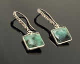 Genuine Emerald Earrings, Pave Diamond Earrings, Sterling Silver Gemstone Earrings, Gifts for Her