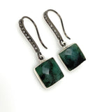 Genuine Emerald Earrings, Pave Diamond Earrings, Sterling Silver Gemstone Earrings, Gifts for Her
