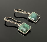 Genuine Emerald Earrings, Pave Diamond Earrings, Sterling Silver Gemstone Earrings, Gifts for Her