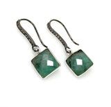 Genuine Emerald Earrings, Pave Diamond Earrings, Sterling Silver Gemstone Earrings, Gifts for Her