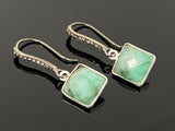 Genuine Emerald Earrings, Pave Diamond Earrings, Sterling Silver Gemstone Earrings, Gifts for Her