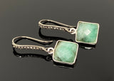 Genuine Emerald Earrings, Pave Diamond Earrings, Sterling Silver Gemstone Earrings, Gifts for Her
