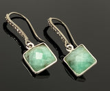 Genuine Emerald Earrings, Pave Diamond Earrings, Sterling Silver Gemstone Earrings, Gifts for Her