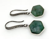 Genuine Emerald Earrings, Pave Diamond Earrings, Sterling Silver Gemstone Earrings, Gifts for Her