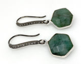 Genuine Emerald Earrings, Pave Diamond Earrings, Sterling Silver Gemstone Earrings, Gifts for Her