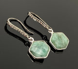 Genuine Emerald Earrings, Pave Diamond Earrings, Sterling Silver Gemstone Earrings, Gifts for Her