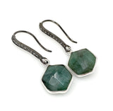 Genuine Emerald Earrings, Pave Diamond Earrings, Sterling Silver Gemstone Earrings, Gifts for Her