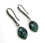 Genuine Emerald Earrings, Pave Diamond Earrings, Sterling Silver Gemstone Earrings, Gifts for Her