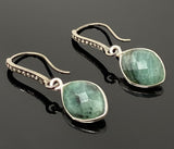 Genuine Emerald Earrings, Pave Diamond Earrings, Sterling Silver Gemstone Earrings, Gifts for Her