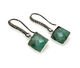 Genuine Emerald Earrings, Pave Diamond Earrings, Sterling Silver Gemstone Earrings, Gifts for Her