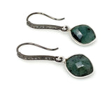 Genuine Emerald Earrings, Pave Diamond Earrings, Sterling Silver Gemstone Earrings, Gifts for Her