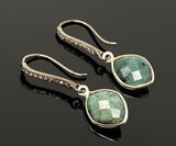 Genuine Emerald Earrings, Pave Diamond Earrings, Sterling Silver Gemstone Earrings, Gifts for Her