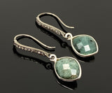 Genuine Emerald Earrings, Pave Diamond Earrings, Sterling Silver Gemstone Earrings, Gifts for Her