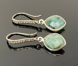 Genuine Emerald Earrings, Pave Diamond Earrings, Sterling Silver Gemstone Earrings, Gifts for Her