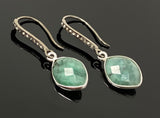 Genuine Emerald Earrings, Pave Diamond Earrings, Sterling Silver Gemstone Earrings, Gifts for Her