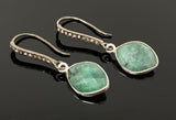 Genuine Emerald Earrings, Pave Diamond Earrings, Sterling Silver Gemstone Earrings, Gifts for Her
