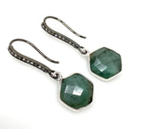 Genuine Emerald Earrings, Pave Diamond Earrings, Sterling Silver Gemstone Earrings, Gifts for Her