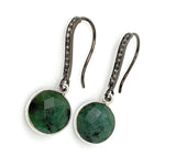 Genuine Emerald Earrings, Pave Diamond Earrings, Sterling Silver Gemstone Earrings, Gifts for Her