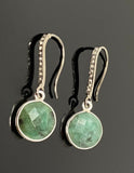 Genuine Emerald Earrings, Pave Diamond Earrings, Sterling Silver Gemstone Earrings, Gifts for Her