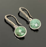 Genuine Emerald Earrings, Pave Diamond Earrings, Sterling Silver Gemstone Earrings, Gifts for Her