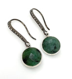 Genuine Emerald Earrings, Pave Diamond Earrings, Sterling Silver Gemstone Earrings, Gifts for Her