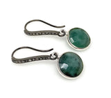 Genuine Emerald Earrings, Pave Diamond Earrings, Sterling Silver Gemstone Earrings, Gifts for Her