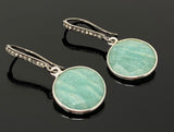 Peruvian Amazonite Earrings, Pave Diamond Earrings, Sterling Silver Gemstone Earrings, Gifts for Her