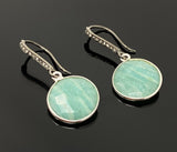 Peruvian Amazonite Earrings, Pave Diamond Earrings, Sterling Silver Gemstone Earrings, Gifts for Her