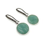 Peruvian Amazonite Earrings, Pave Diamond Earrings, Sterling Silver Gemstone Earrings, Gifts for Her