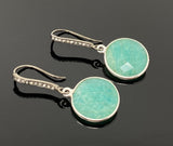 Peruvian Amazonite Earrings, Pave Diamond Earrings, Sterling Silver Gemstone Earrings, Gifts for Her