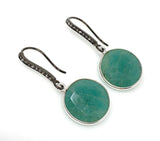 Peruvian Amazonite Earrings, Pave Diamond Earrings, Sterling Silver Gemstone Earrings, Gifts for Her