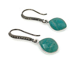 Peruvian Amazonite Earrings, Pave Diamond Earrings, Sterling Silver Gemstone Earrings, Gifts for Her
