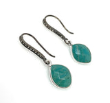 Peruvian Amazonite Earrings, Pave Diamond Earrings, Sterling Silver Gemstone Earrings, Gifts for Her
